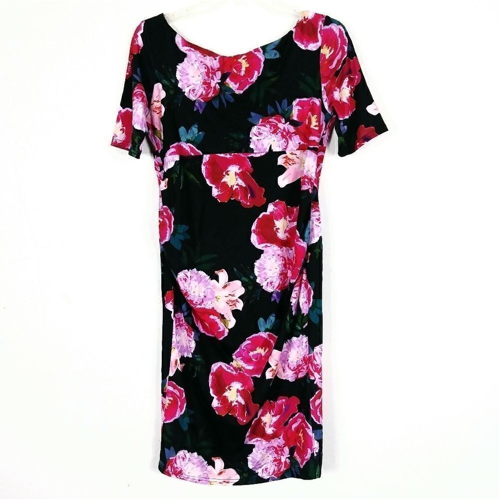 Asos Maternity Black & Pink Floral Scoop Neck Dress